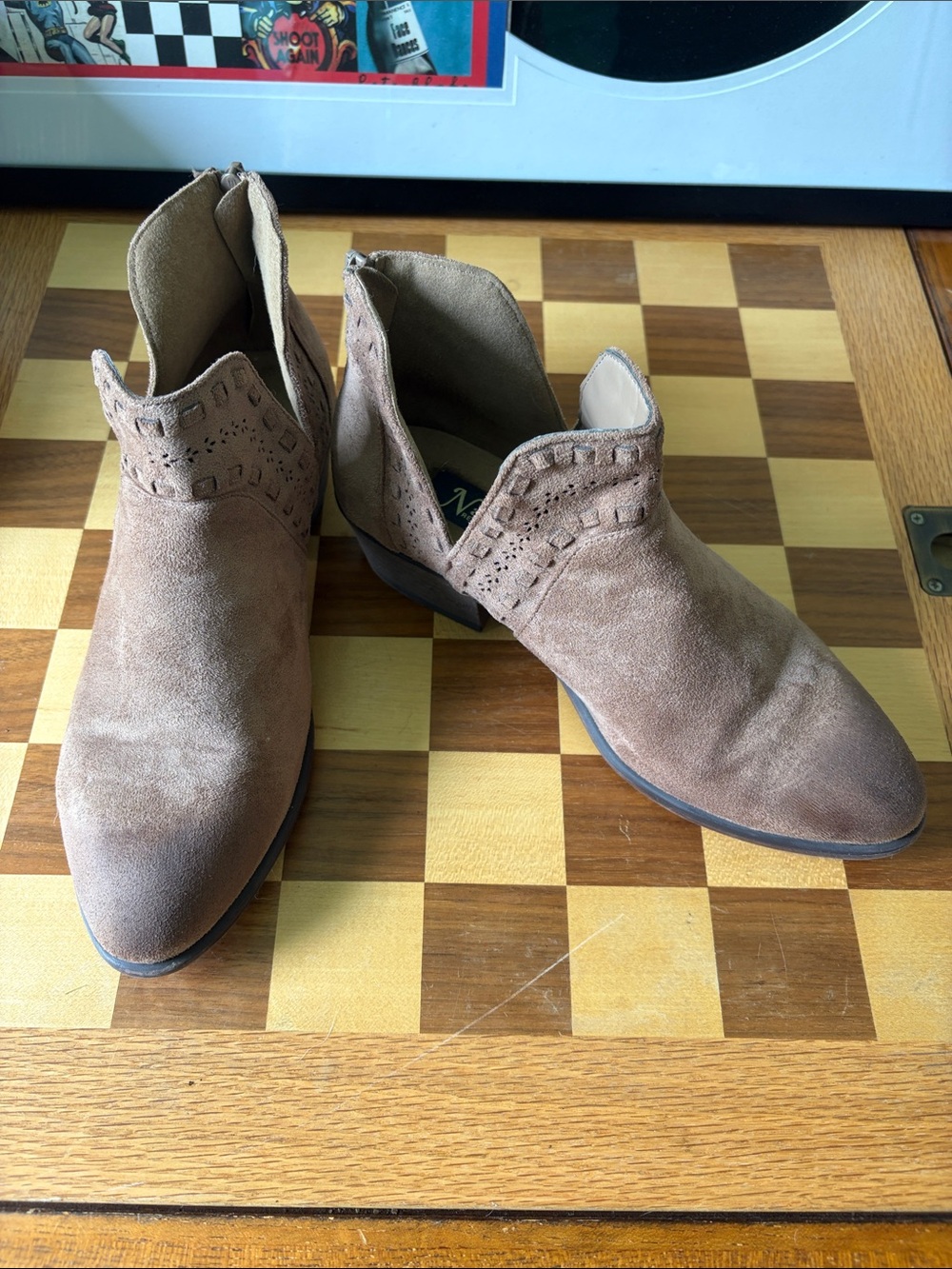 Natural Reflections Suede Ankle Booties in Taupe Brown